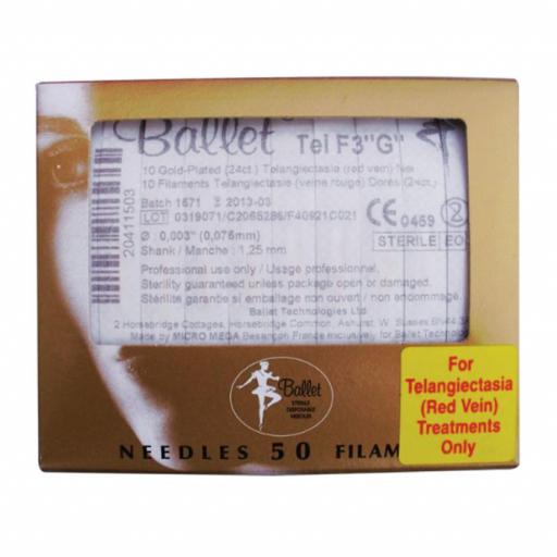 Ballet F Shank Tel Red Vein Gold Needles Size 003 Pack of 50